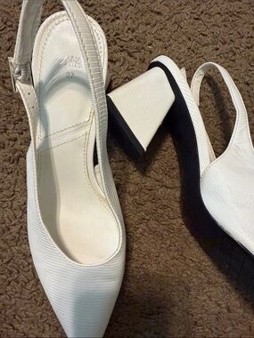 Zara White and Black Slingback Block Heels